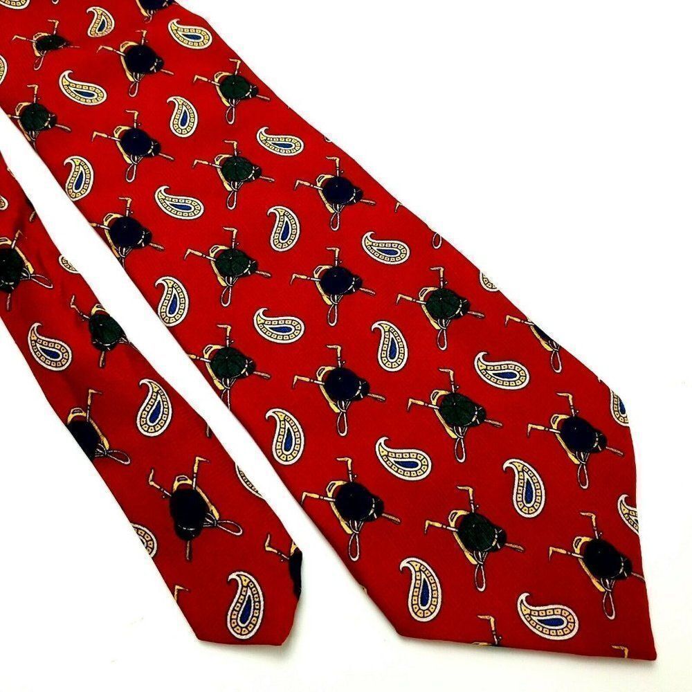 Vintage Tommy Hilfiger Colorblock Logo Silk Tie Print Red Jockey Short Wide‎ - Picture 1 of 6
